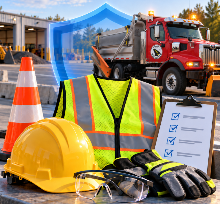Red truck with safety gear